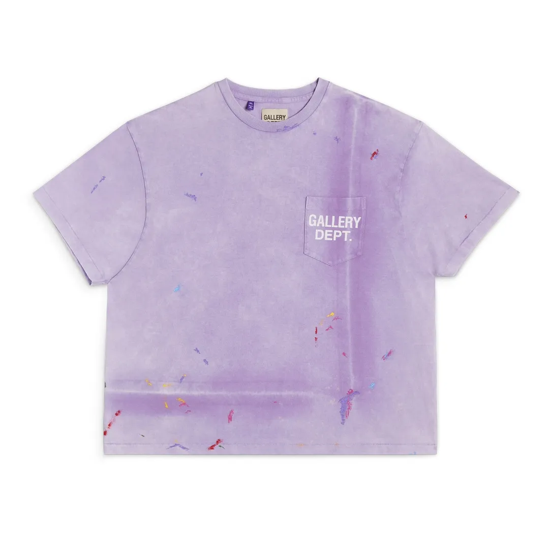 New models in stock! GALLERY DEPT VINTAGE LOGO PAINTED TEE PURPLE Purple ink splashed distressed short sleeves Retro English pocket TEE Purple S-XL Ready-to-wear dyeing Fried salt distressing Hand-sewn plaster bone Very heavy industry Manufacturing dark and light fading technology Hand-splashed ink graffiti Genuine acrylic material